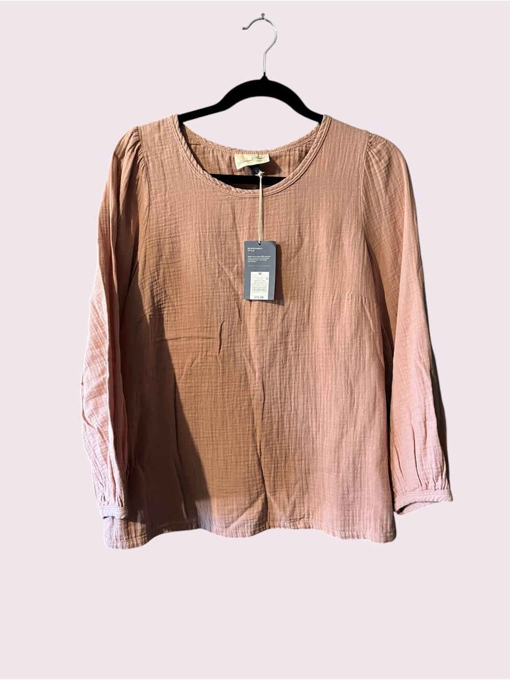 Universal Thread Crinkled Cotton Pink Clay Long Sleeve Top